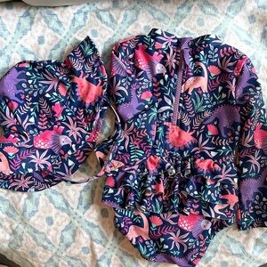Andy & Evan 9-12m Ruffle Bottom Swimsuit & Swim Hat Like New!